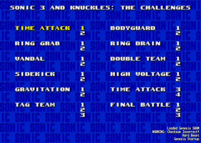 The Challenges Title Screen